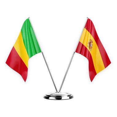 Two table flags isolated on white background 3d illustration, mali and spain