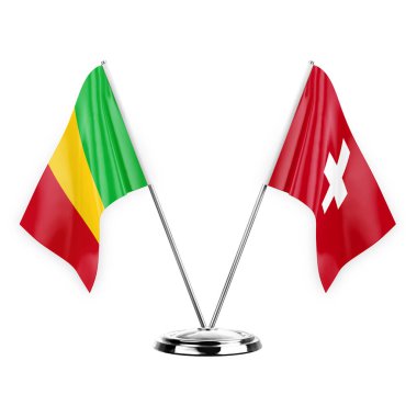 Two table flags isolated on white background 3d illustration, mali and switzerland