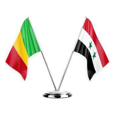 Two table flags isolated on white background 3d illustration, mali and syria
