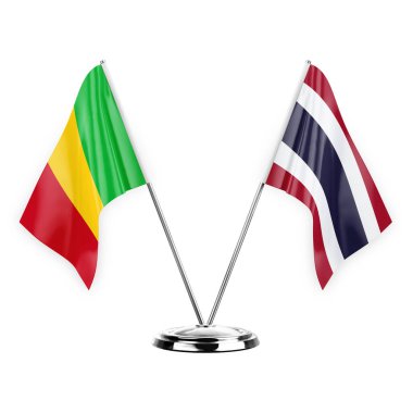 Two table flags isolated on white background 3d illustration, mali and thailand