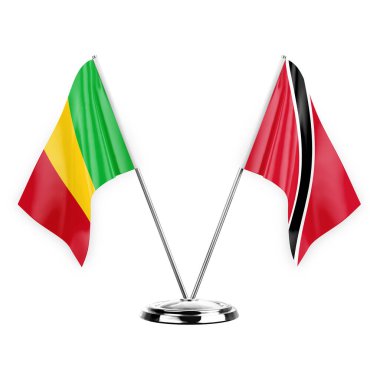 Two table flags isolated on white background 3d illustration, mali and tobago