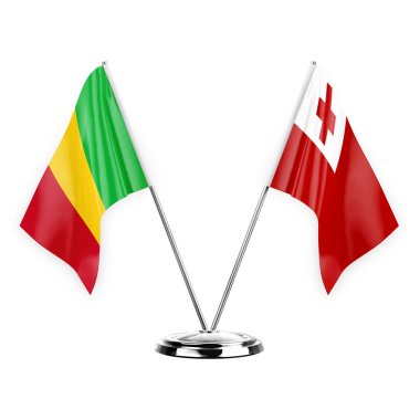 Two table flags isolated on white background 3d illustration, mali and tonga