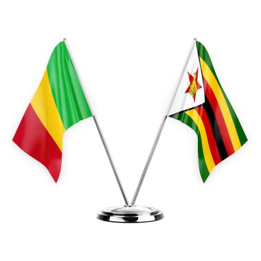 Two table flags isolated on white background 3d illustration, mali and zimbabwe