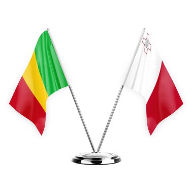 Two table flags isolated on white background 3d illustration, mali and malta