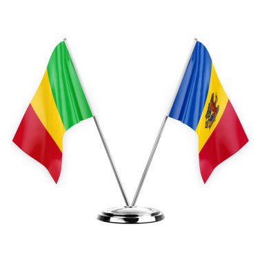 Two table flags isolated on white background 3d illustration, mali and moldova