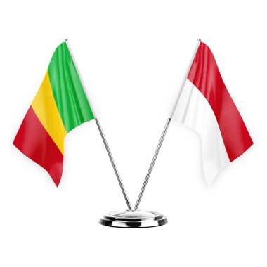 Two table flags isolated on white background 3d illustration, mali and monaco