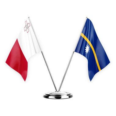 Two table flags isolated on white background 3d illustration, malta and nauru