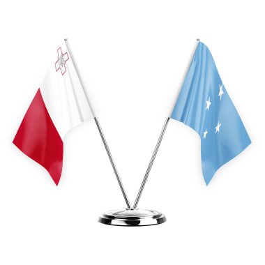 Two table flags isolated on white background 3d illustration, malta and micronesia