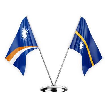 Two table flags isolated on white background 3d illustration, marshall islands and nauru