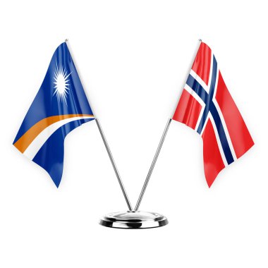 Two table flags isolated on white background 3d illustration, marshall islands and norway