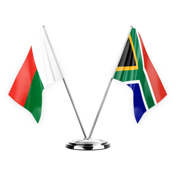 Two Table Flags Isolated White Background Illustration Madagascar South Africa — Stock Fotó