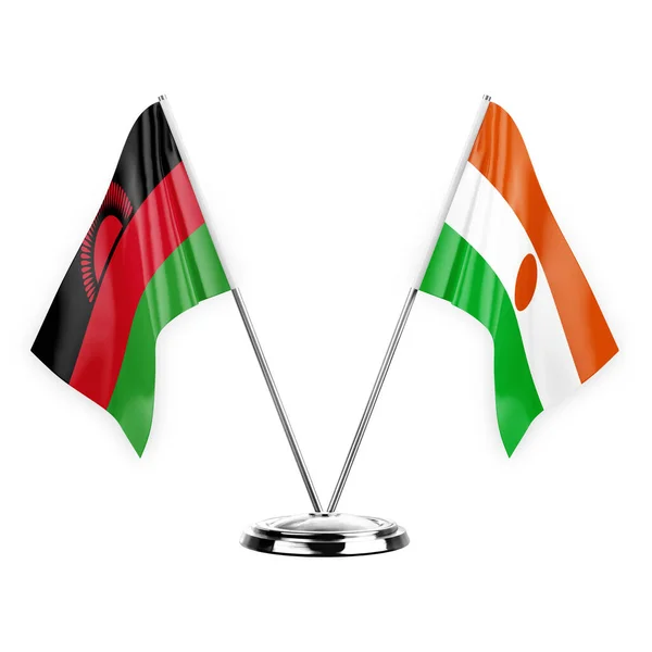 Two Table Flags Isolated White Background Illustration Malawi Niger — Foto Stock