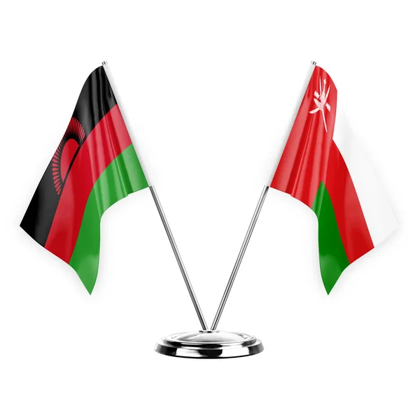 Two Table Flags Isolated White Background Illustration Malawi Oman — Foto Stock