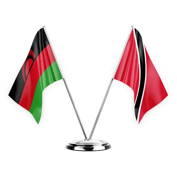 Dos Banderas Mesa Aisladas Sobre Fondo Blanco Ilustración Malawi Tobago — Foto de Stock