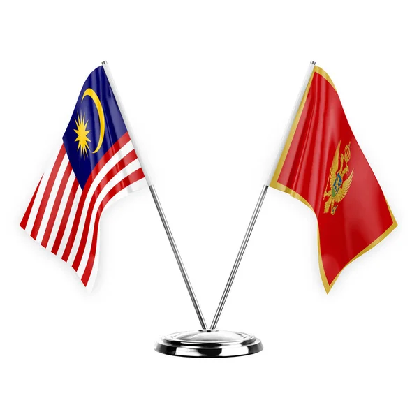 Two Table Flags Isolated White Background Illustration Malaysia Montenegro — Stockfoto