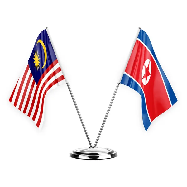 Two Table Flags Isolated White Background Illustration Malaysia North Korea — Stock Photo, Image
