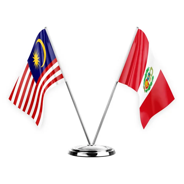 Two Table Flags Isolated White Background Illustration Malaysia Peru — Stockfoto