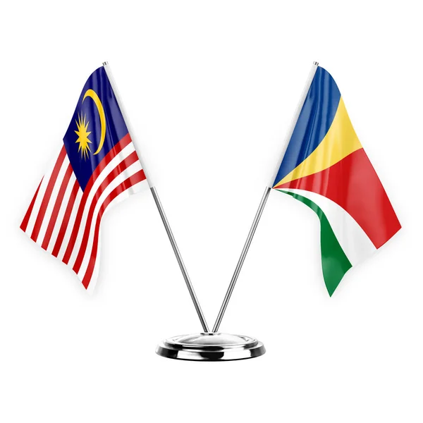 Two Table Flags Isolated White Background Illustration Malaysia Seychelles — стоковое фото