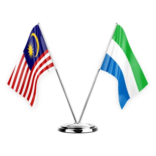 Two Table Flags Isolated White Background Illustration Malaysia Sierra Leone — Stockfoto