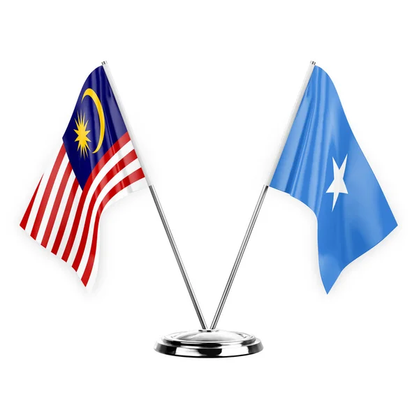 Two Table Flags Isolated White Background Illustration Malaysia Somalia — стоковое фото