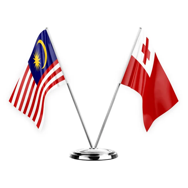 Two Table Flags Isolated White Background Illustration Malaysia Tonga — Stockfoto