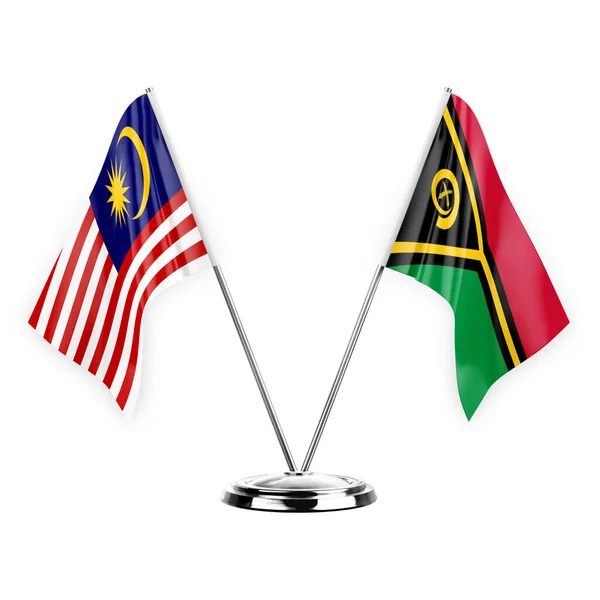 Two Table Flags Isolated White Background Illustration Malaysia Vanuatu — стоковое фото