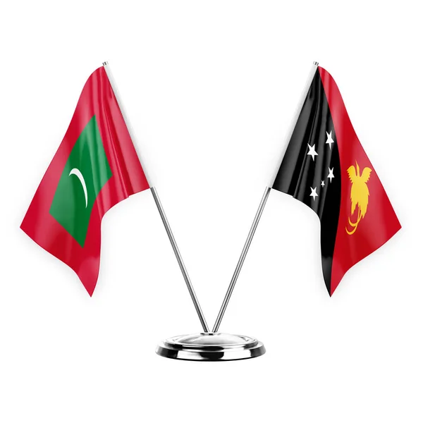 Two Table Flags Isolated White Background Illustration Maldives Papua New — Fotografia de Stock