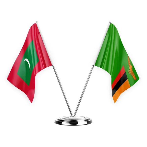 Two Table Flags Isolated White Background Illustration Maldives Zambia — Fotografia de Stock