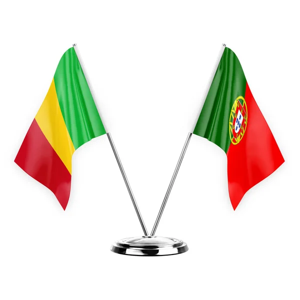 Two Table Flags Isolated White Background Illustration Mali Portugal — Stok fotoğraf