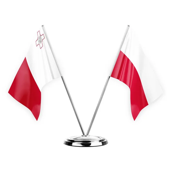 Two Table Flags Isolated White Background Illustration Malta Poland — Stockfoto