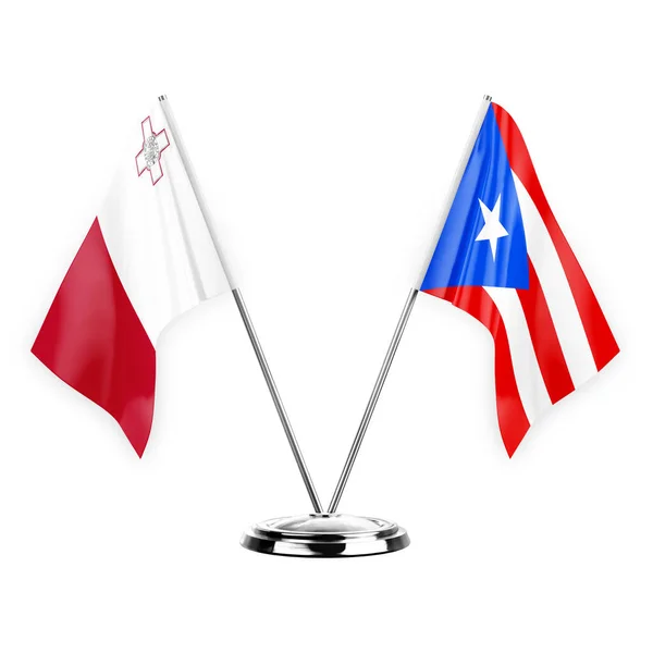 Two Table Flags Isolated White Background Illustration Malta Puerto Rico — Stock Fotó