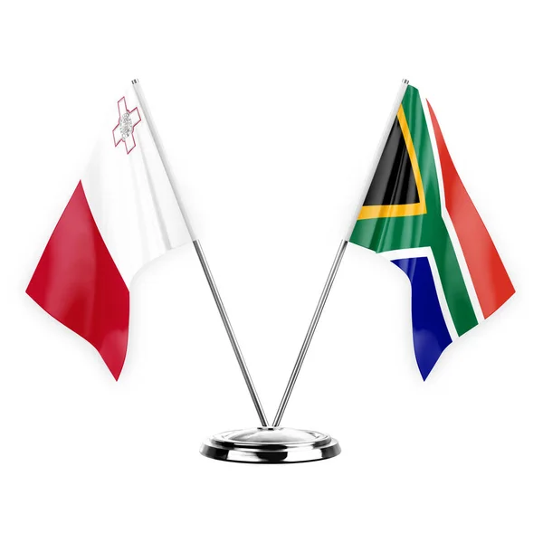 Two Table Flags Isolated White Background Illustration Malta South Africa — Zdjęcie stockowe