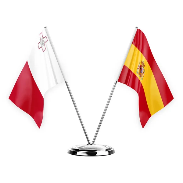 Two Table Flags Isolated White Background Illustration Malta Spain — Fotografia de Stock