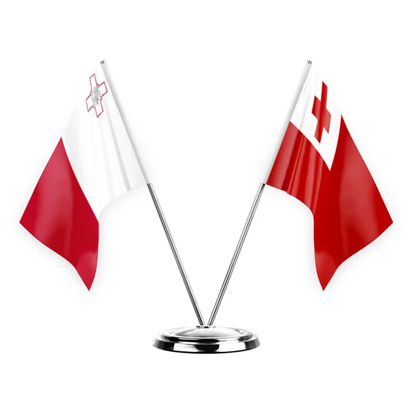 Two Table Flags Isolated White Background Illustration Malta Tonga — Fotografia de Stock