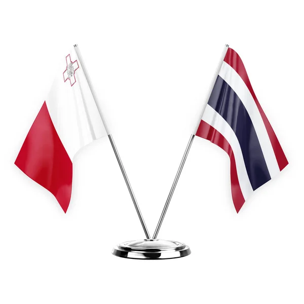 Two Table Flags Isolated White Background Illustration Malta Thailand — стоковое фото