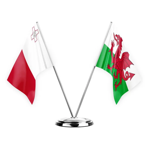 Two Table Flags Isolated White Background Illustration Malta Wales — ストック写真