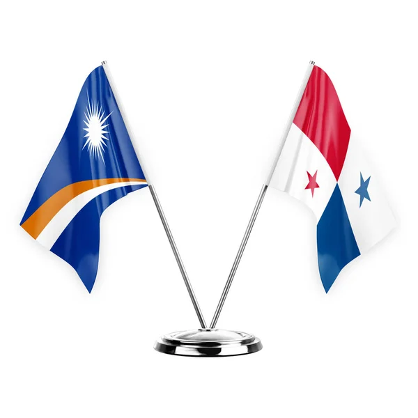Two Table Flags Isolated White Background Illustration Marshall Islands Panama — Stockfoto