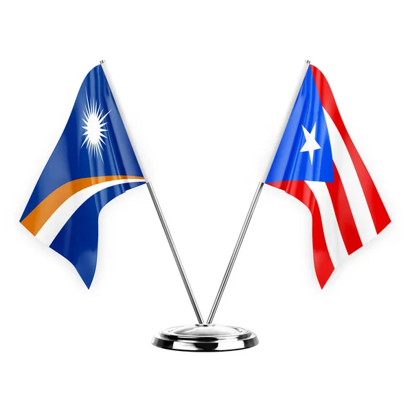 Two Table Flags Isolated White Background Illustration Marshall Islands Puerto — Stockfoto