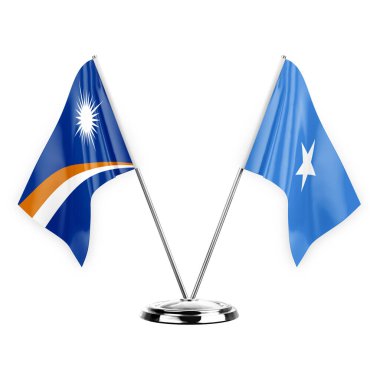 Two table flags isolated on white background 3d illustration, marshall islands and somalia
