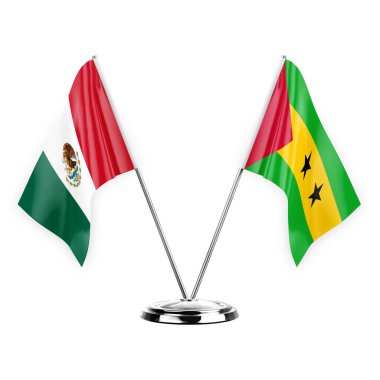 Two table flags isolated on white background 3d illustration, mexico and sao tome and principe