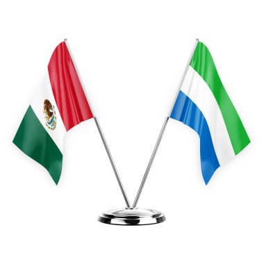 Two table flags isolated on white background 3d illustration, mexico and sierra leone