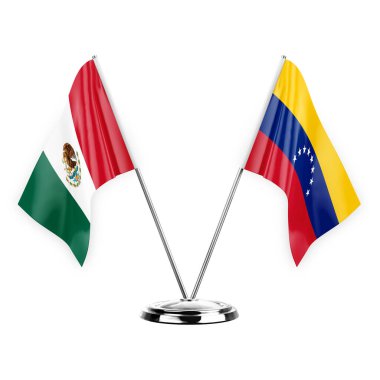 Two table flags isolated on white background 3d illustration, mexico and venezuela