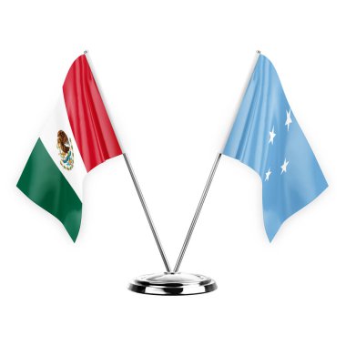 Two table flags isolated on white background 3d illustration, mexico and micronesia