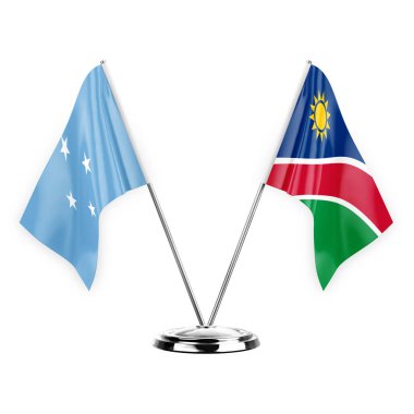 Two table flags isolated on white background 3d illustration, micronesia and namibia