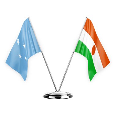 Two table flags isolated on white background 3d illustration, micronesia and niger
