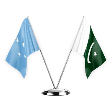 Two table flags isolated on white background 3d illustration, micronesia and pakistan