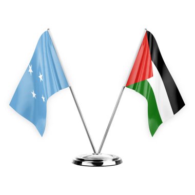 Two table flags isolated on white background 3d illustration, micronesia and palestine