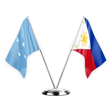 Two table flags isolated on white background 3d illustration, micronesia and philippines