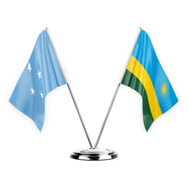 Two table flags isolated on white background 3d illustration, micronesia and rwanda