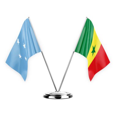 Two table flags isolated on white background 3d illustration, micronesia and senegal